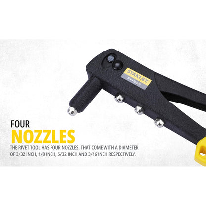 STANLEY STHT69800-8 Heavy Duty Riveter Set with 4 Nozzles & Anti-Corrosion Properties Ideal for Joining & Fabrication of Sheet Metals, Leather & Plastic Parts, YELLOW & BLACK