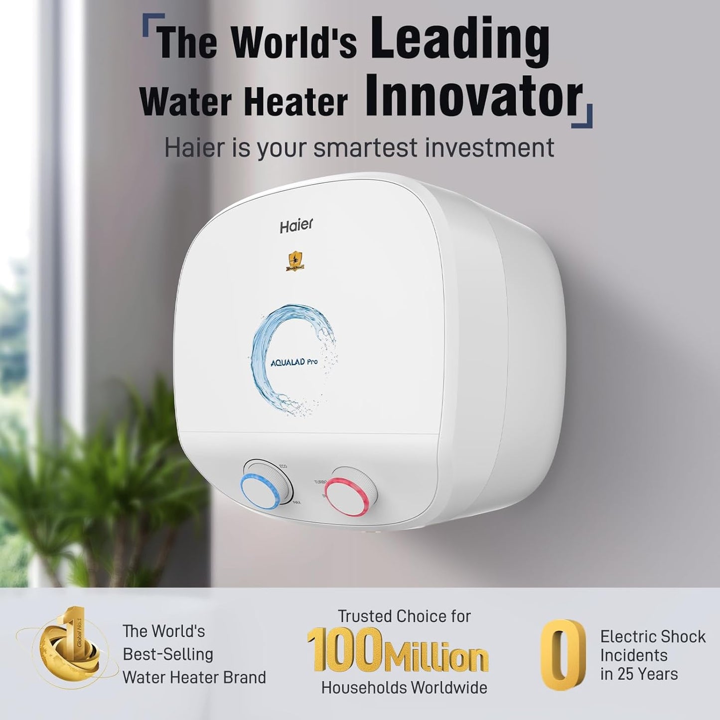 Haier Aqualad Pro Geyser 25 Litre 5 Star 1-3KW Adjustable Storage Water Geyser |Free Installation&Flexi Pipe| Warranty 10 Yr on Tank |Dual Control Knob |Shockproof Tech |Glassline Tank |9-Level Safety