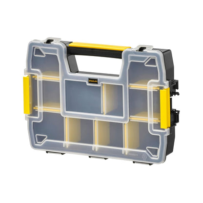 STANLEY STST1-70720 Professional Heavy Duty 10 Compartment Sort Master Light Organizer, 2.5 Kg Weight Capacity, Customizable 8 Removable Dividers, Polypropylene Textured Lid, 11.6x29.3x22.4 cm