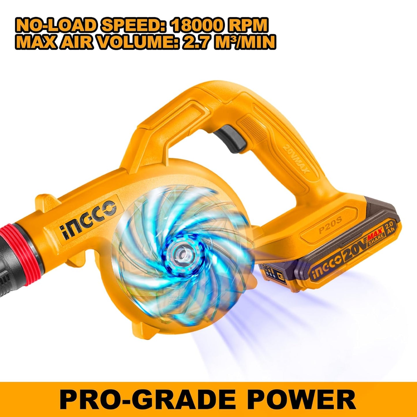 INGCO 20V Cordless Vacuum Cleaner and Blower Combo, 0.5L Dust Cup, 9kPa Suction, 18000RPM Blower, 2.7m³/min Airflow, Includes 2.0Ah Battery & Charger, Crevice Nozzle & Dust Brush for Home Car Cleaning COSLI240998