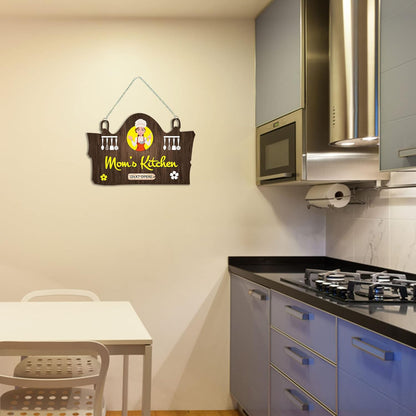 Udaipur Handicrafts Mom's Kitchen Printed MDF Wooden Wall Art For Cafe | Kitchen | Restaurants | Quotes Decor Item | Kitchen Quotes Wall Hanging | Wall Illustrations | Modern Artwork | Gift Items (WH_3716N)