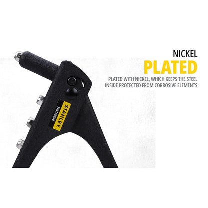 STANLEY STHT69800-8 Heavy Duty Riveter Set with 4 Nozzles & Anti-Corrosion Properties Ideal for Joining & Fabrication of Sheet Metals, Leather & Plastic Parts, YELLOW & BLACK