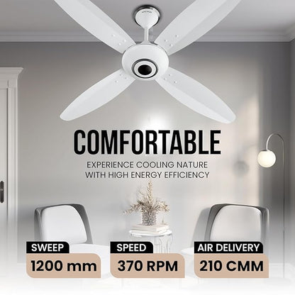 Anchor By Panasonic Ecobreeze 1200mm BLDC Ceiling Fan (4 Blade, Matt White) with Remote, Medium
