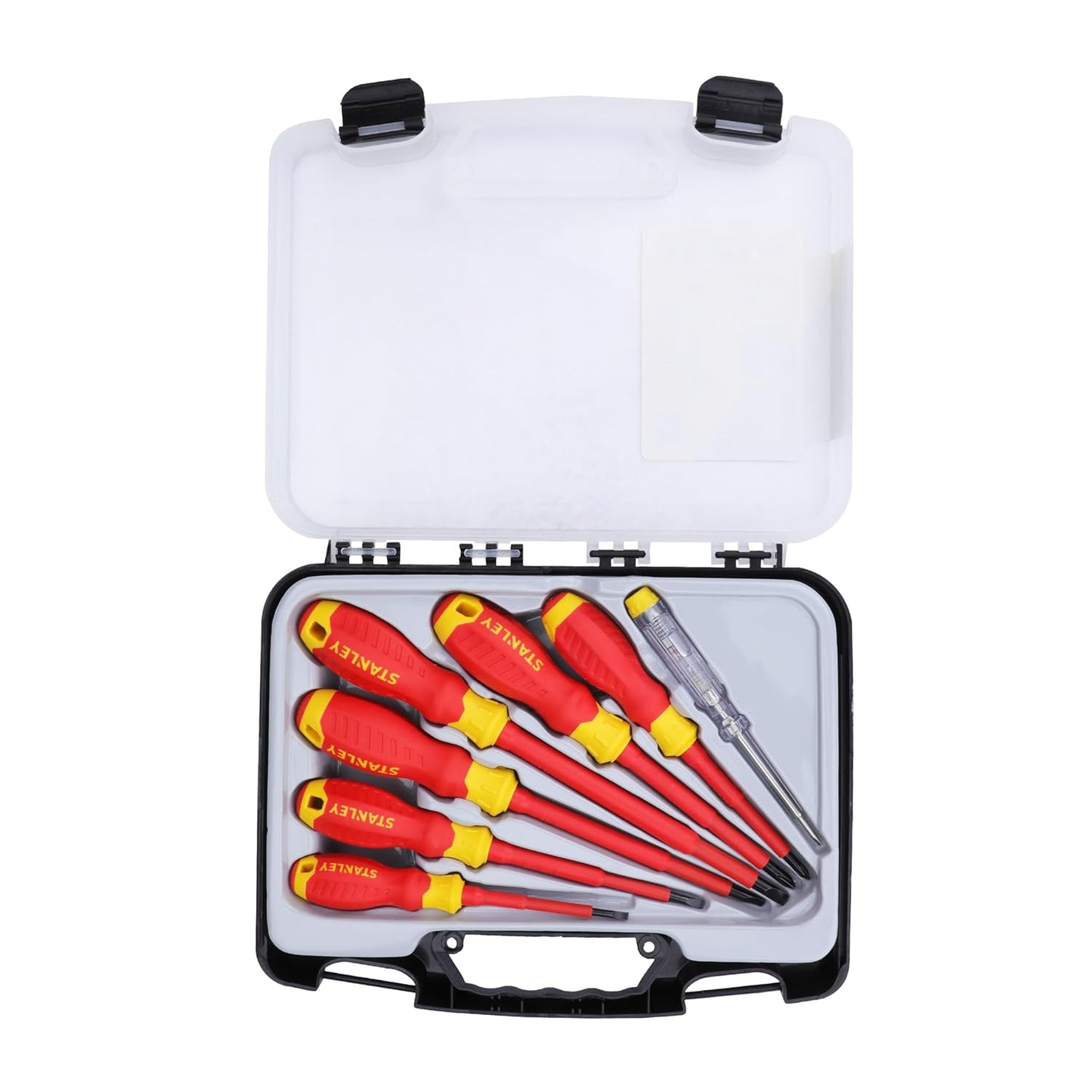 STANLEY STMT60175 VDE 6-Piece Screwdriver Set With Bonus Tester, Shock-Resistant, Anti-Slip Handle, Ideal For Repair Of Electric Vehicles, Red and Yellow
