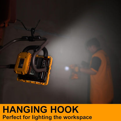 INGCO 20V Lithium-ion LED Work Light 20W Portable Jobsite Light 1800Lm Max, Construction site Floodlight 2 Settings 360° Adjustable with Battery and Charger for Auto-Repair, Camping CWLI20258