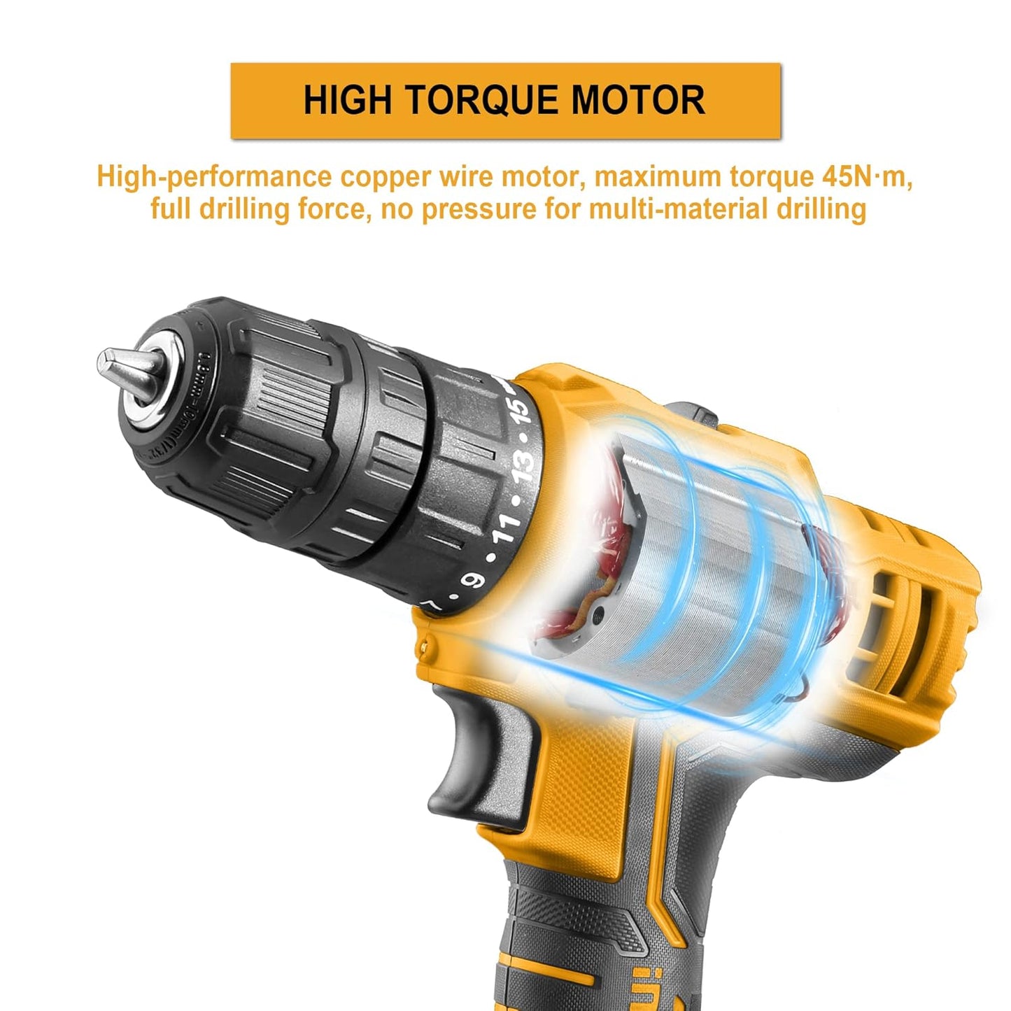 INGCO 20V Cordless Drill, 15+1 0.8-10mm 45NM 2-speed Gear, 0-400/0-1500/rpm Electric Drill Machine, Drill Machine Kit 2pcs Lithium-ion 1.5Ah Battery,1 Fast Charger, 1pcs Screwdriver (1 Set)
