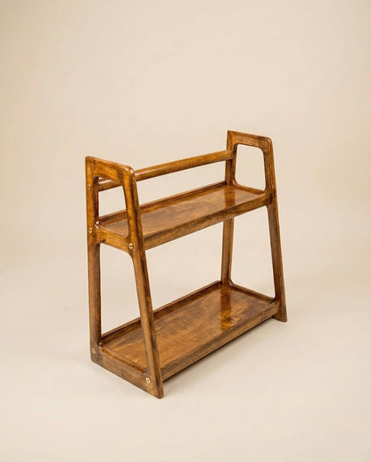 Udaipur Handicrafts Wood 2-Tier Kitchen Rack Organizer Shelf | Handcrafted Wooden Spice Rack Countertop Pantry Shelf Stand | Multipurpose Kitchen Counter Organizer (45x20x40 cm)