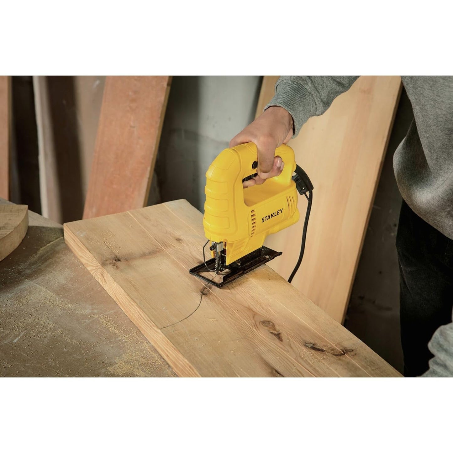 STANLEY SJ45 450W Variable Speed JigSaw for cutting woodsheetmetal and plastic with 6 position speed dial(Yellow and Black) (SJ45-IN)