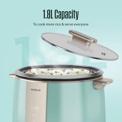 Havells CRAFT Rice Cooker | Live Cooking Timer| Intuitive Touch Control | 6 hour Keep Warm Mode| 1.8 L Capacity | Triple Safety Protection | Food Grade Bowl | Energy Efficient Operation (Blue & Gold)