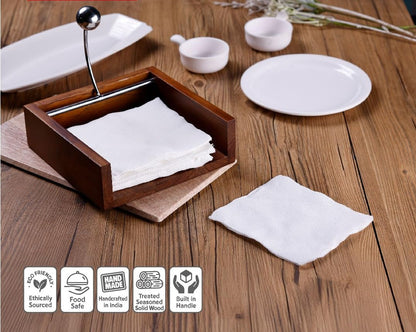 Udaipur Handicrafts Teak Wood Napkin/Tissue Paper Holder with Weight | Ideal for Kitchen, Home, Dining Table, Restaurant | Handcrafted and Stylish