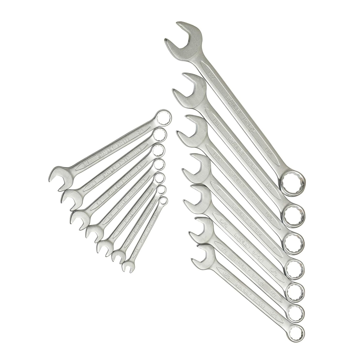 STANLEY 1-87-709 10-32mm Chrome Vanadium Steel Slimline Inches/Imperial Combination Spanner Set (Silver, 14-Pieces)