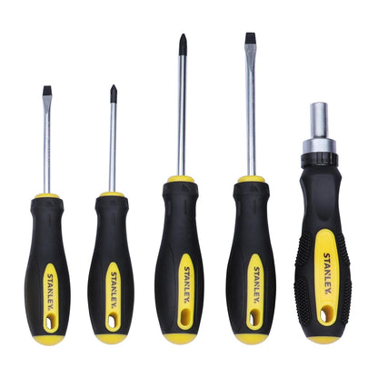 STANLEY STMT81243 110-Piece High Quality Multi-Toolkit containing Pliers, Spanners, Drivers, Sockets, Bits, Wrenches & Ratchets for Home, DIY & Professional Use, 1 Year Warranty, Yellow & Black