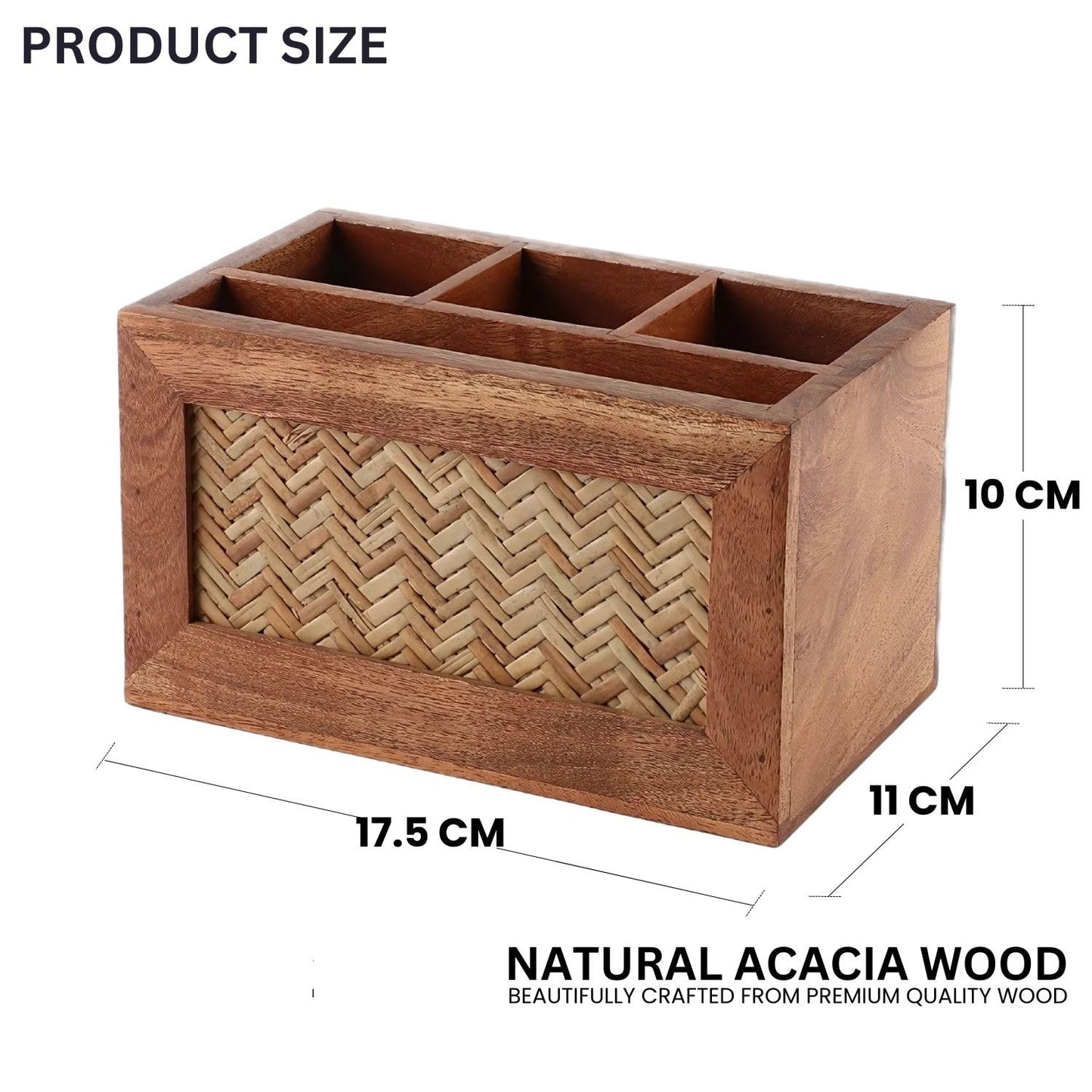 Udaipur Handicrafts Hand Crafted Acacia Wood Chatai Four Part Spoon Holder| Cutlery Holder| Kitchen Caddy | Wooden Cutlery Rack for Kitchen | Wooden Spoon Stand for Dining Table