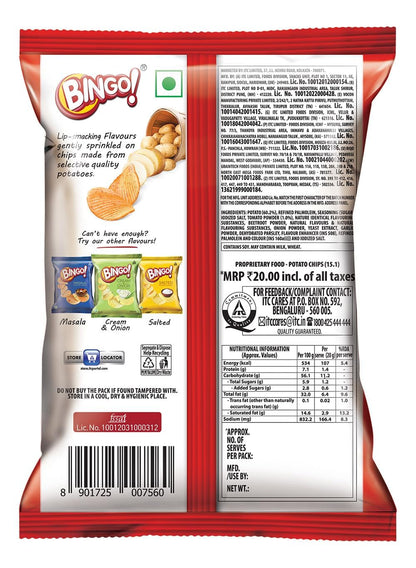 Bingo! Potato Chips Tomato Flavour-Crispy & Tangy Tomato Chips Pack For Snacks 90 Gram