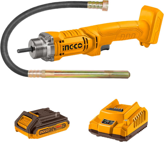 INGCO 20V Lithium-Ion Handheld Concrete Vibrator 2300RPM with 1Pcs 2.0Ah Battery Electric Cordless Concrete Vibrating Tool CCVLI2023011