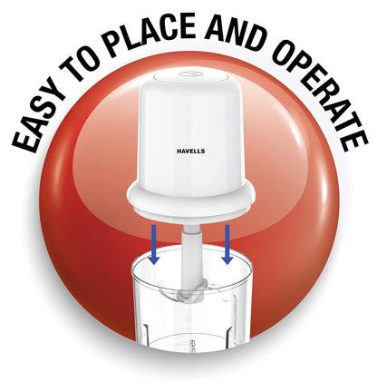 Havells Coral 200W Electric Vegetable Chopper for Kitchen | 750ml Bowl | One-Touch Operation | Portable Food Chopper | Chop, Mince, Dice | Compact Design | 2-Year Warranty (White)