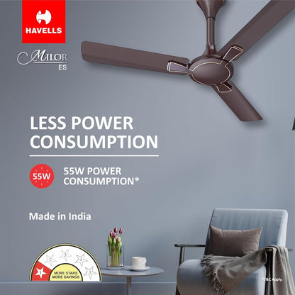 Havells 1200Mm Milor Energy Saving Ceiling Fan (Dusk, Pack Of 1),Chocolate, 1 Star
