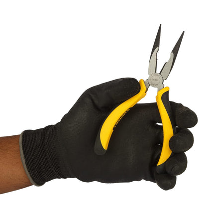 STANLEY 70-483 6'' Sturdy Steel Long Nose Plier Double Color Sleeve, Ergonomically Designed Dynagrip Handle with Finger Guards, Fully Heat Treated Forged Carbon Steel Jaws, Used to Cut Small Wires