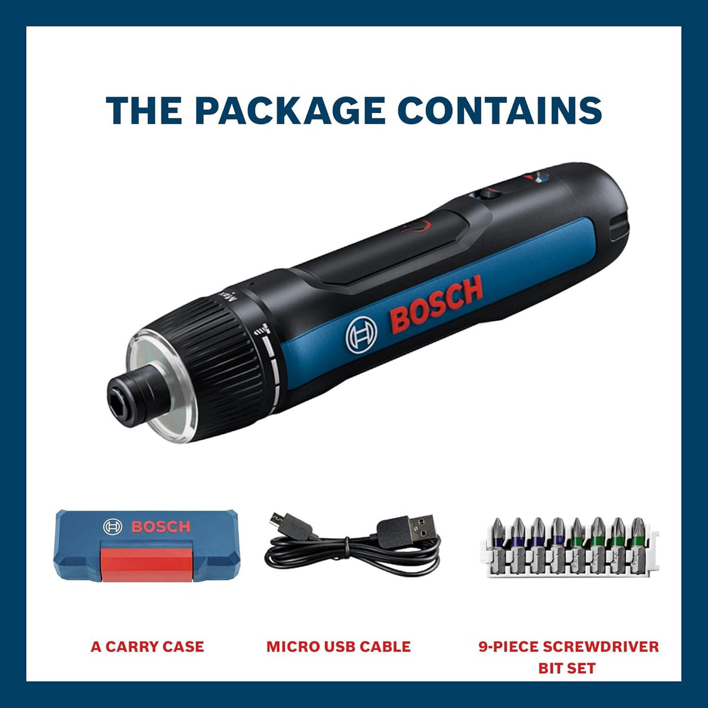 BOSCH GO 3.0 Professional Screwdriver Kit | 9-Piece Screwdriver Bit Set| 2.0Ah Battery | Speed 360 RPM | Torque 5/2 Nm | Push Start and Smart Stop | ¼" HEX Universal Bit Holder| 1 Yr Warranty
