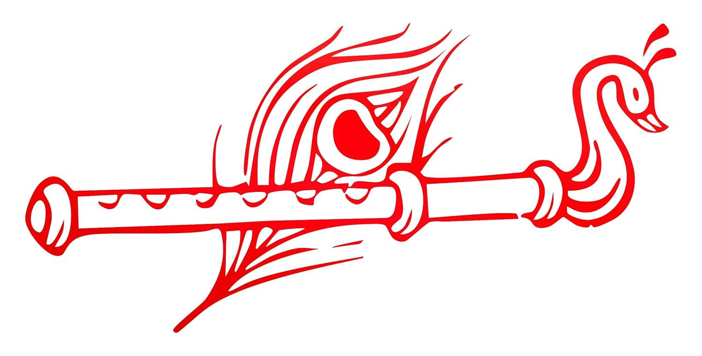 Akshar Arts Bhuwana Krishna Flute Wall Car Glass Glossy Vinyl Sticker 7 x 3.5 Inches Red