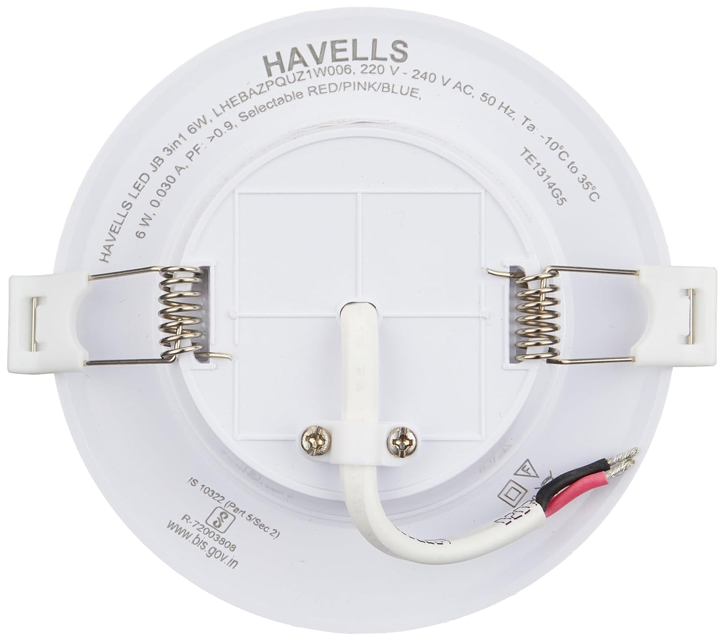 Havells Luna LED RBP JB Downlight 6W Downlight Energy Efficient Long Life of 25000 Burning Hours Perfectly FITS in Junction Boxes Powder Coated Polycarbonate HOUSING,80 Lumen Per Watt 4000K