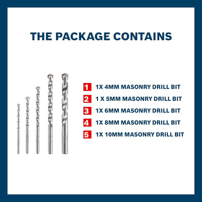 Bosch Professional Impact Drill Bit / Masonry Drill Bit Set With Diameter 4mm, 5mm, 6mm, 8mm, 10mm, Pack Of 5