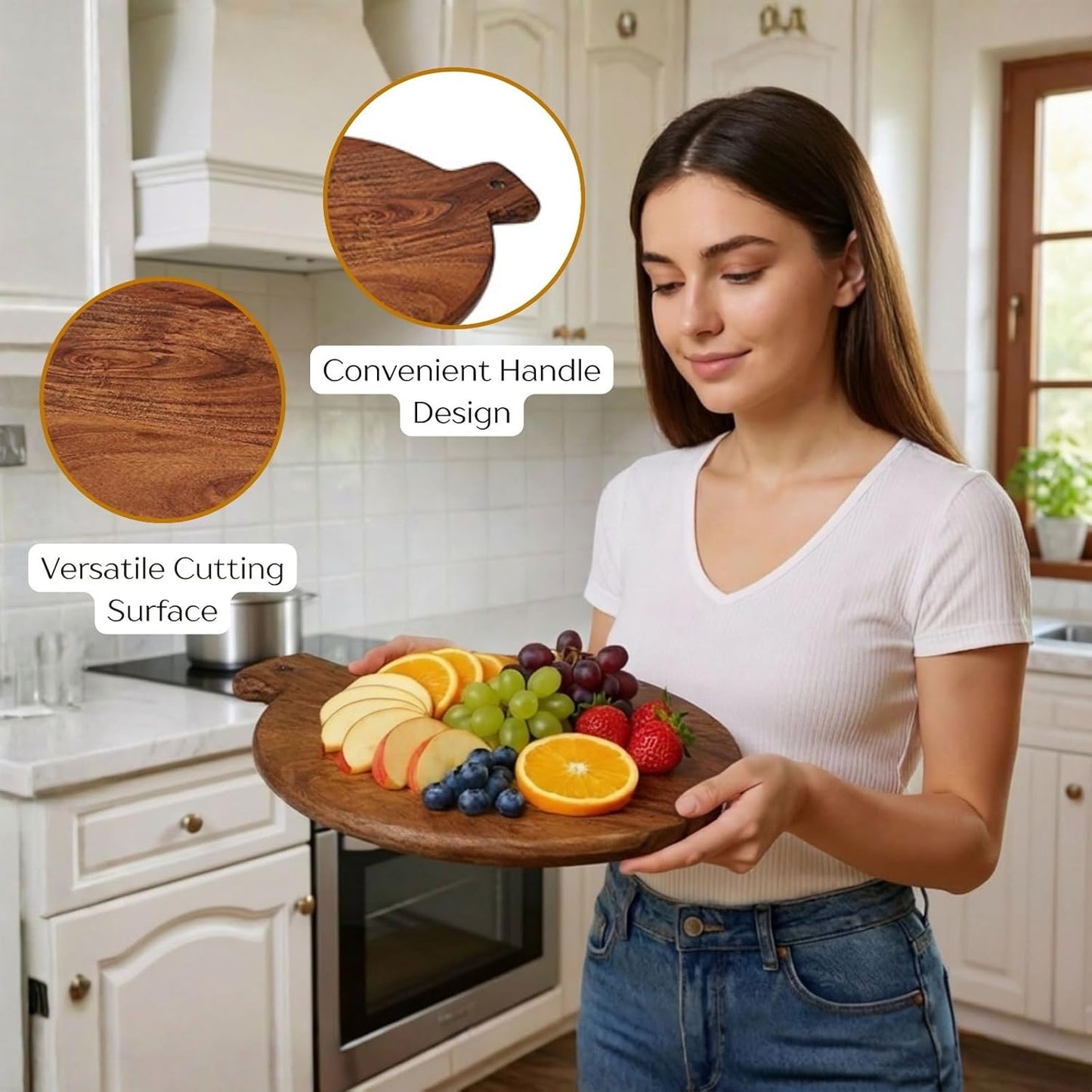 Udaipur Handicrafts Wood Chopping Board – 14x12 Inches | Handmade, Reversible, Durable Cutting Board for Kitchen & Serving | Rustic Cheese Platter, Bread or Meat Board