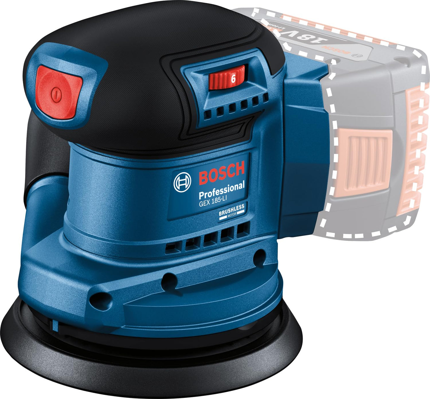 BOSCH GEX 185-LI PROFESSIONAL Cordless Random Orbit Sander with Dust Bag 18.0 V (Solo), Sanding Pad Diameter 125mm, Orbit Diameter 2.5mm, 6000 to 10000 Rpm 1Yr Warranty from BOSCH
