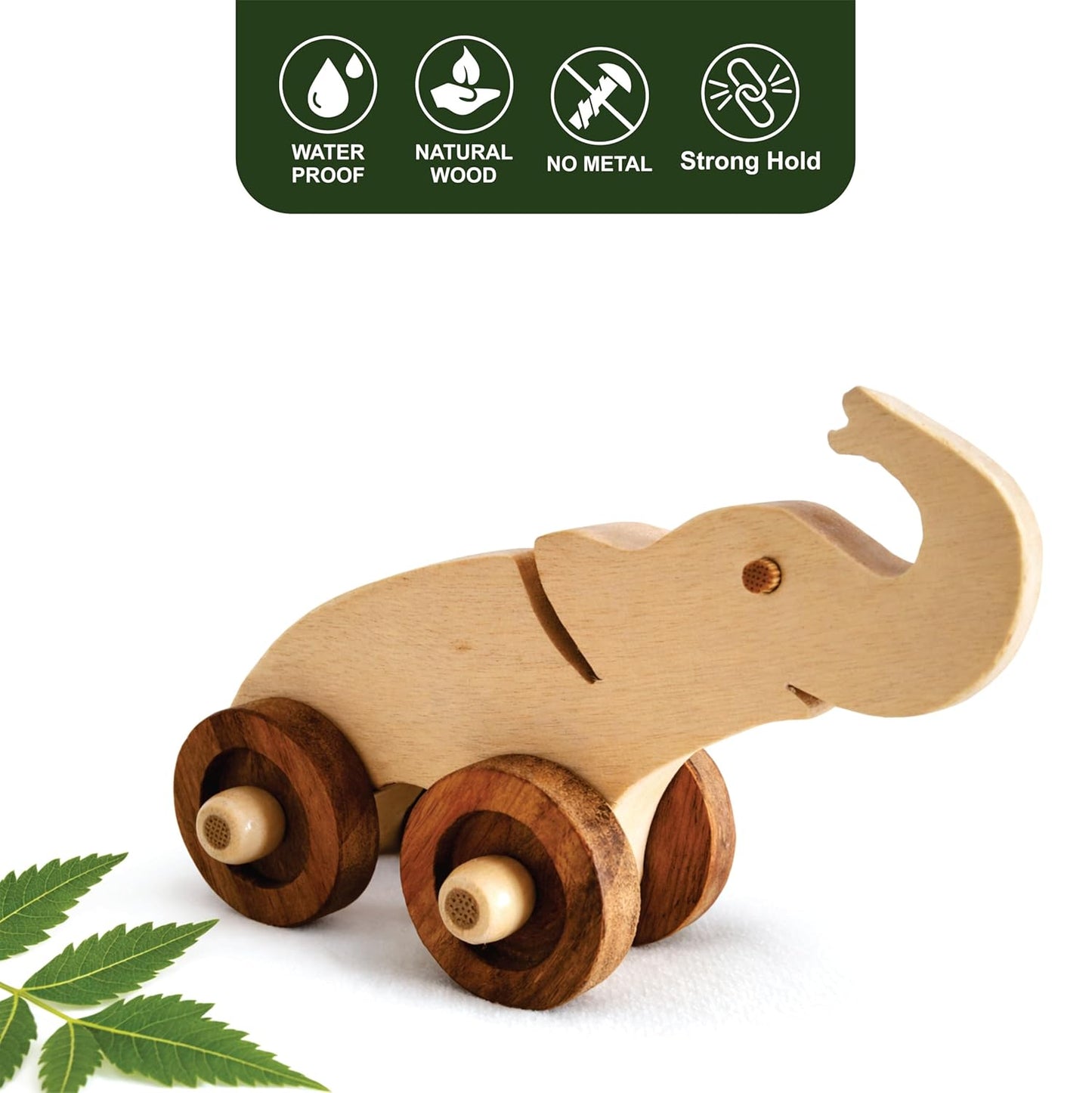 Udaipur HandiCrafts Wooden Elephant Pull-Along Toy for Toddlers (3–5 Years) | Natural Solid Wood | No Metal | Eco-Friendly & Plastic-Free | Smooth Rolling Wheels | Kids Room & Nursery Decor