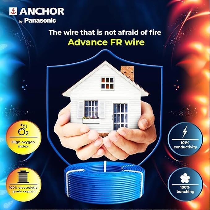 Anchor by Panasonic Advance FR 90m 1.5 sq.mm Electric Wire, PVC Insulated Class 2 Conductor (100% Copper), Anti-Rodent & Flame Retardant Wire for Domestic & Industrial Use