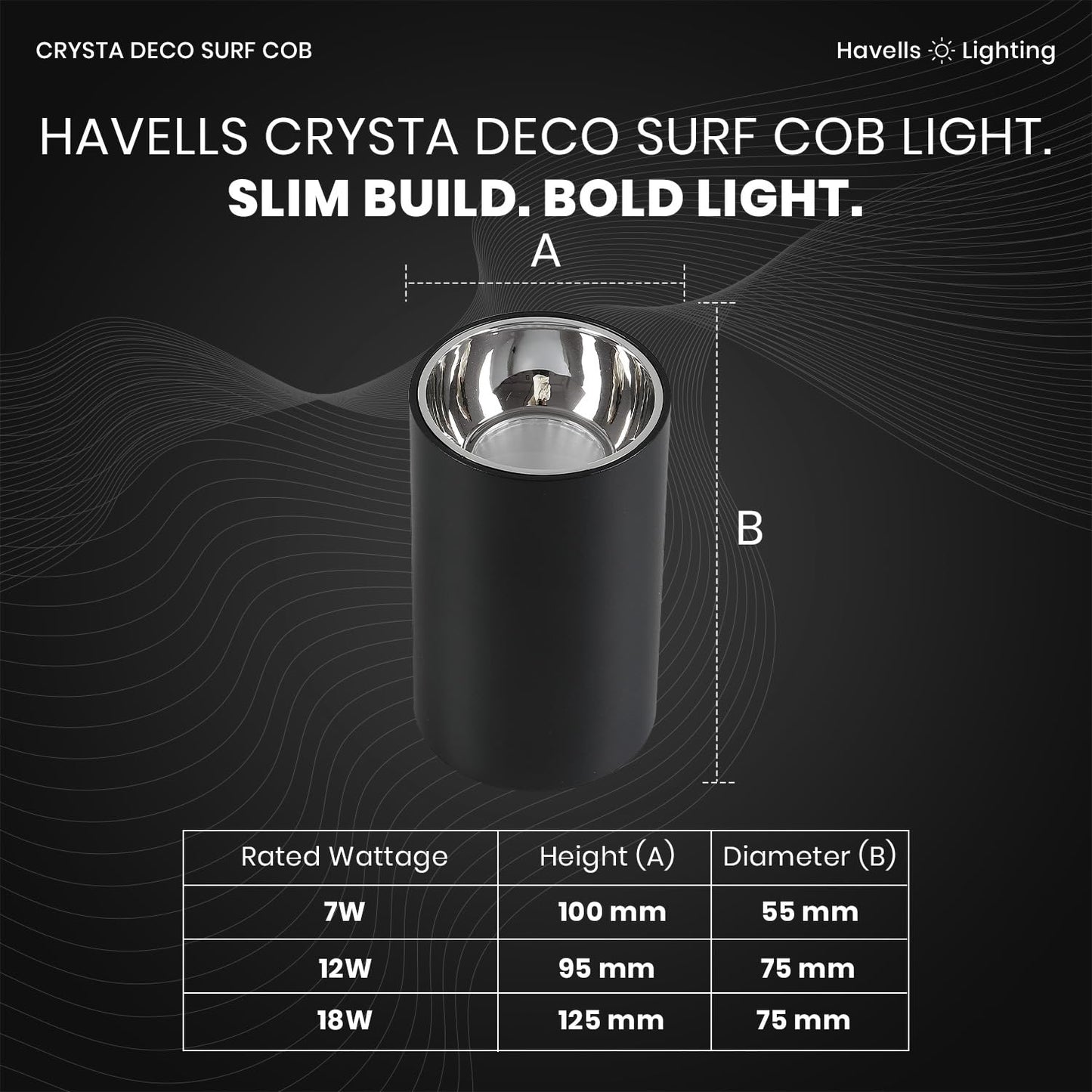Havells Crysta Deco Surf Cob 18W 6K Chrome B,Led-Spotlights,Edge to Edge Glow with Easy Installation and Replacement,Beam Angle of 36°,Metal Body Cob with Integrated Driver,Cool Daylight (6500K)