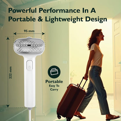 HAVELLS Vela Handheld Garment Steamer for Clothes | 1100 Watt | 360° Steaming | Anti-Spill Technology | Quick Steam Ready |100ml Detachable Tank | Upto 22g/min Steaming Rate | 2 Year Warranty | White