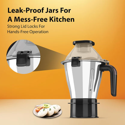 Havells Hexo Plus 1100 Watts 4 Jar Mixer Grinder| High Speed Mixie 22000 RPM motor| 100 Minutes Continuous Run Time| 2 Ltr Break Resistant Blending Jar| 5 Year Motor Manufacturer Warranty (Black)