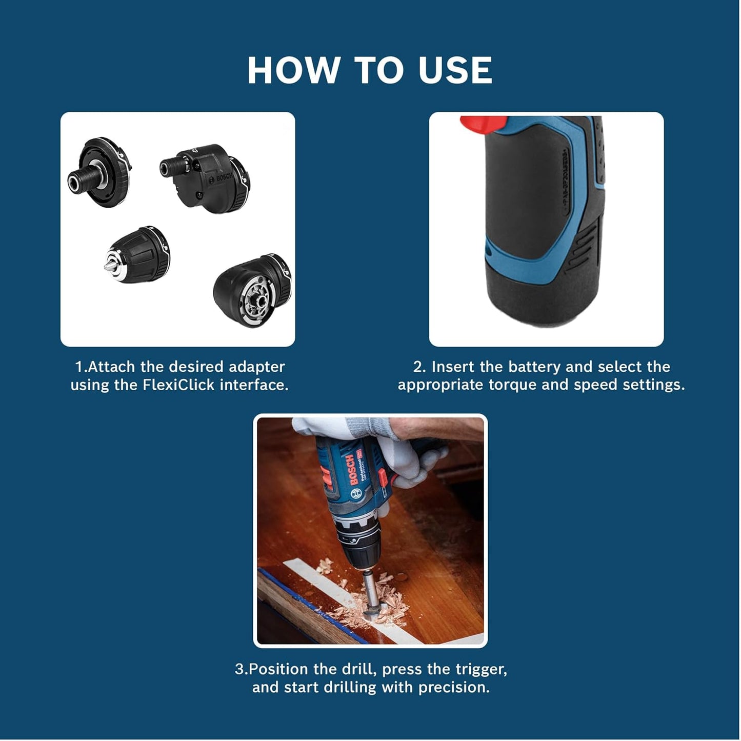 Bosch GSR 12V-15 FC Heavy Duty Cordless Drill, 19 mm, 1/4" Tool Holder, FlexiCLick System, 0.6 kg, + 2 x battery GBA 12V 2.0Ah, Quick charger GAL 12V-40 Professional & Accessories, 1 Year Warranty