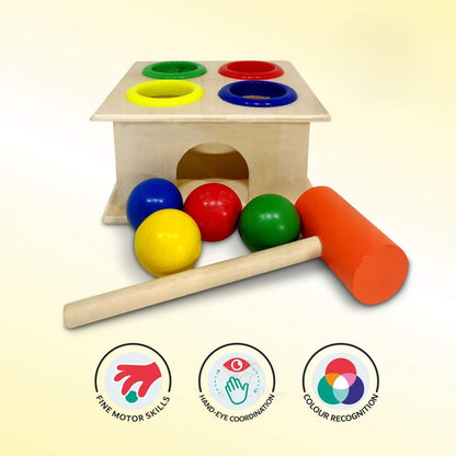 Udaipur Handicrafts - Wooden Hammer Ball Knock Pounding Bench with Box Case Fine Motor and Dexterity Skills Early Educational Toy Set for Kids 3+ Years (Hammer Ball)