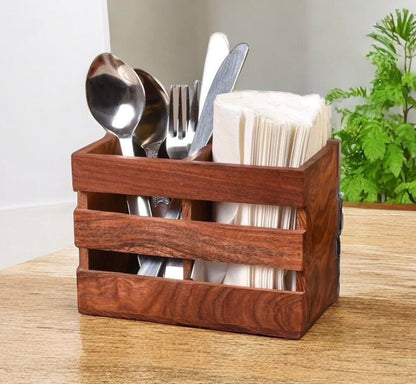 Udaipur Handicrafts – Multipurpose Spoon Stand and Kitchen Organizer, Brown (2 Compartments, 6.5 x 3 x 4.5 Inches)