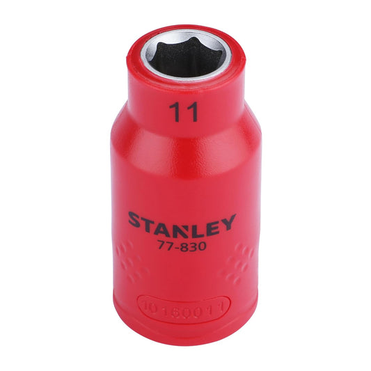 STANLEY STMT77830-23B 1/2" VDE Insulated Metric Socket 11mm, Ideal For Repair Of Electric Vehicles, Red