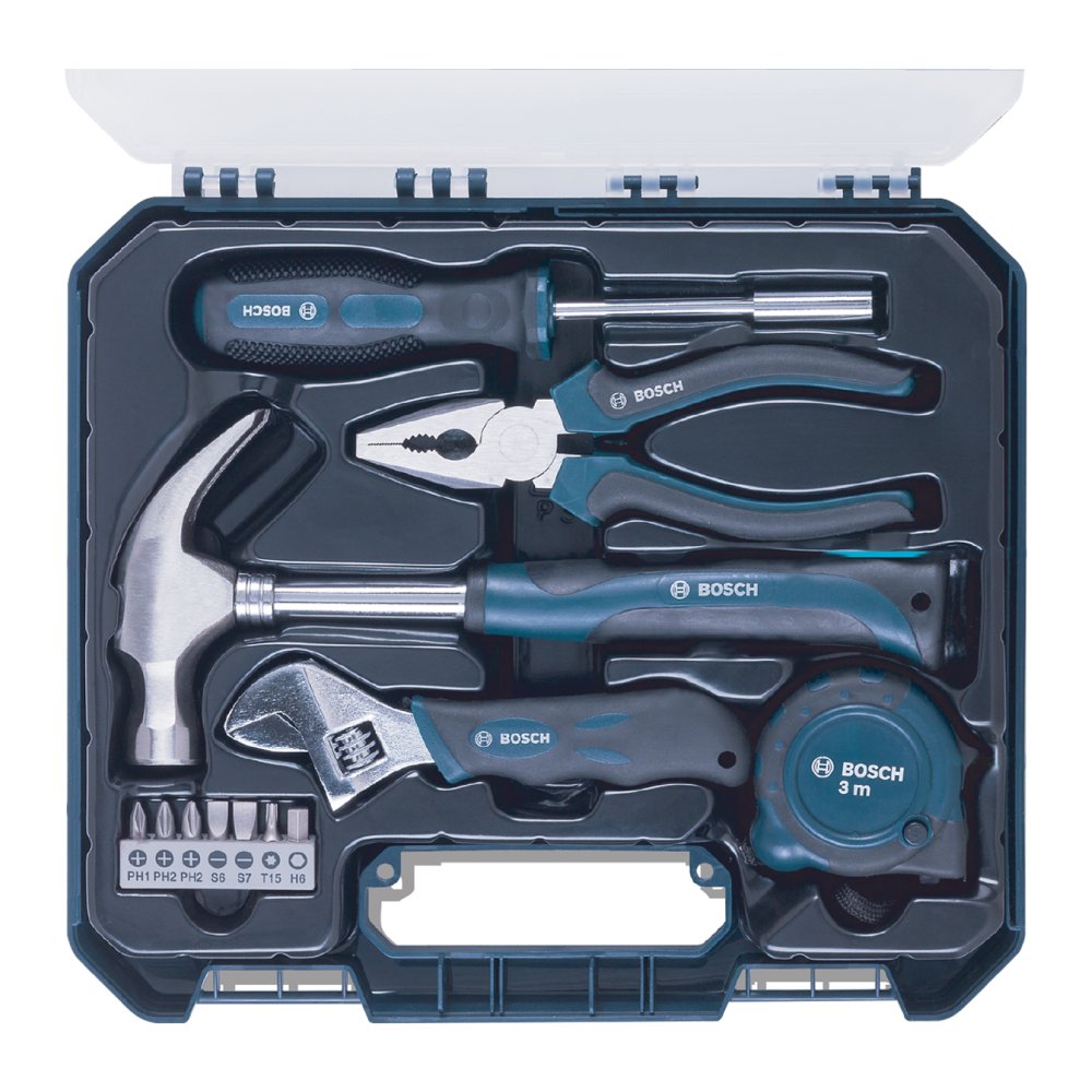 Bosch 12 pieces Hand tool kit for wood and metal, with handtools and bits