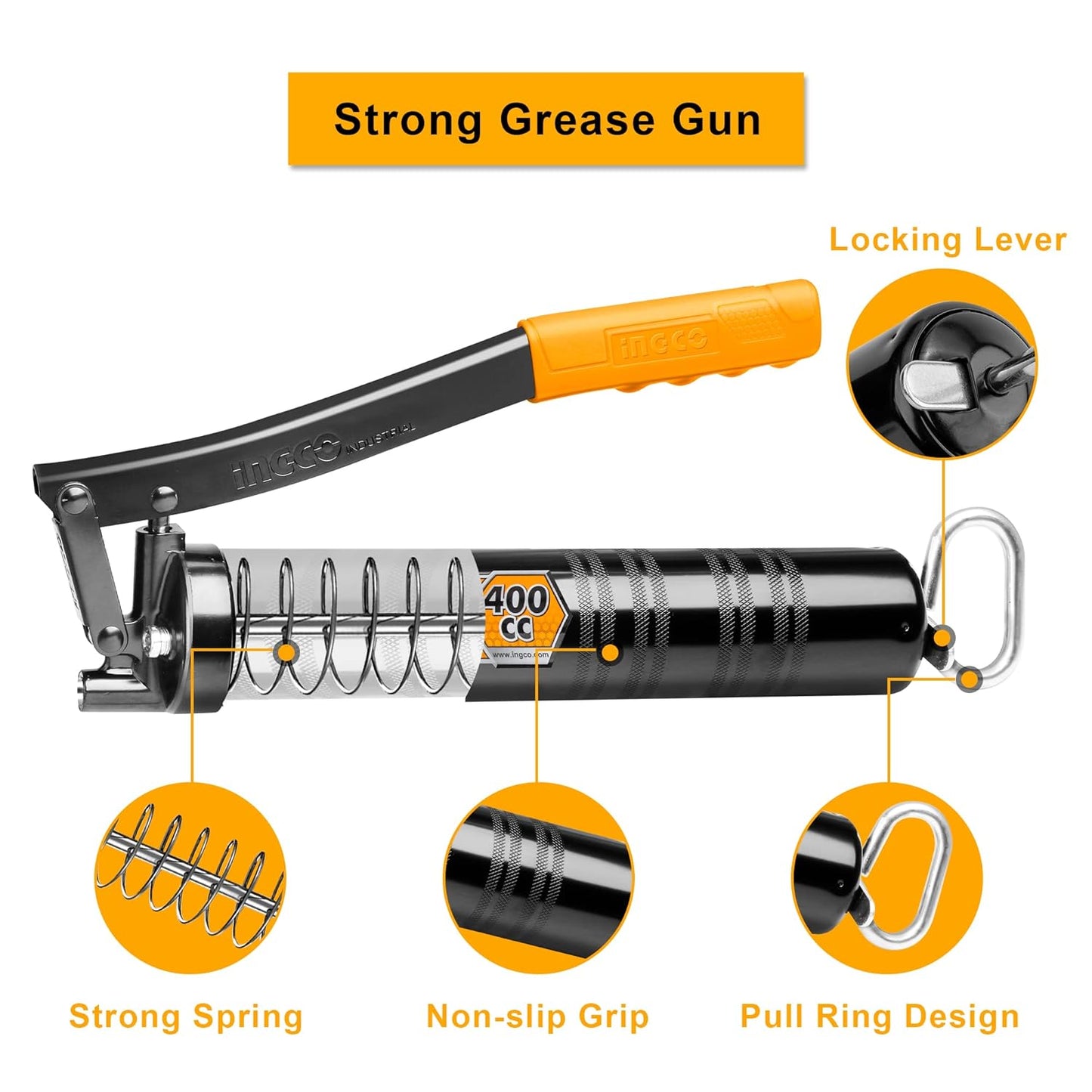 INGCO Grease Gun, Heavy Duty Pistol Grip Grease Gun with Hose, High Performance Grease Gun,Mini Gun Grease