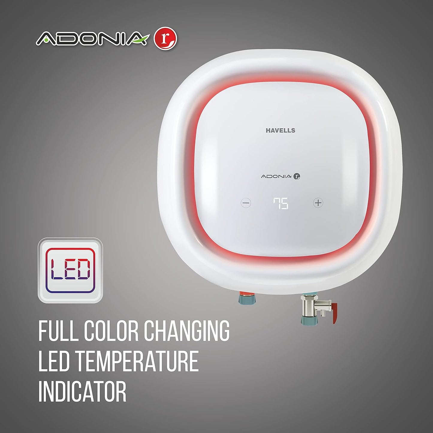 Havells Adonia R 25L Storage Water Heater(Geyser)|Color Changing Temp Sensing LED Indicator|Digital Display|Remote Control|5 Star|Warranty:7 Year on Tank |Shock safe Plug|Free Installation& Flexi Pipe