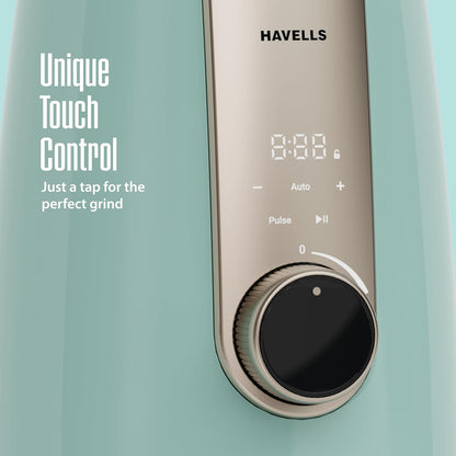 Havells CRAFT Mixer Grinder | One Touch Grinding | Unique Touch Control | Powerful BLDC Motor with 10 Year Warranty | 50% Quieter Performance| Precision Control Over Grinding Texture(Blue & Gold)