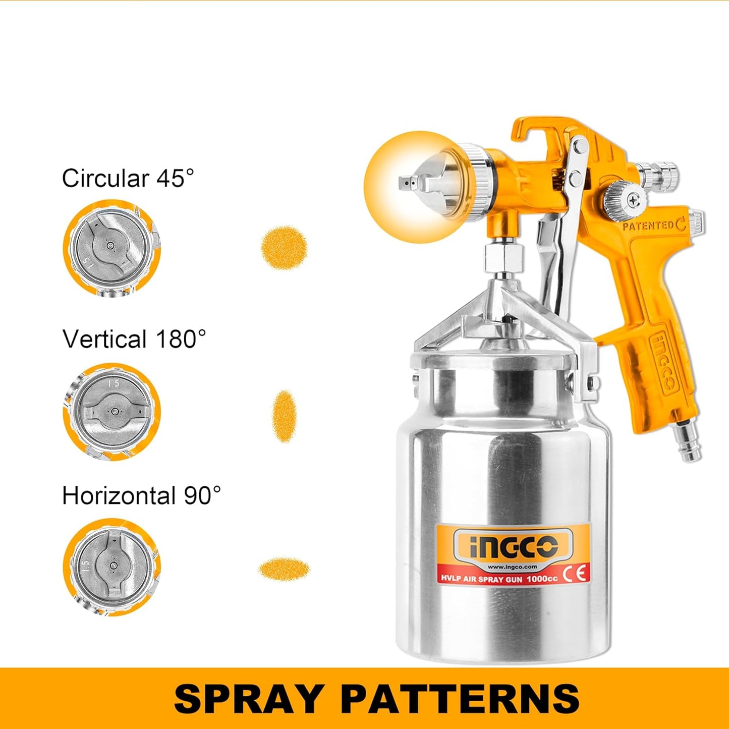 INGCO HVLP Air Spray Gun, Paint Spray Machine,1000 ml Capacity, 2.5-3.5 Bar Pressure, Suitable for Base Coat