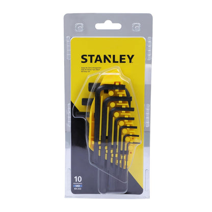 STANLEY 69-253 Metric Hex Key Set (10-Pieces), 1.5mm to 10mm, ANSI Certified, Made From S2 Steel, Clear Size Marking, Folding Plastic Carry Case, Anti-Corrosion Treatment, Black & Yellow