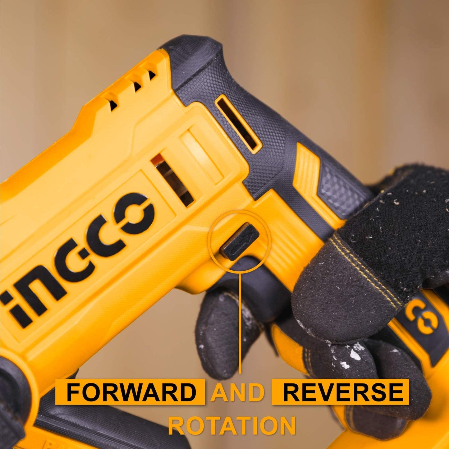 Ingco Cordless Rotary Hammer, 20V Lithium-Ion Hammer Drill for Home Use, 5100 BPM, 2 Mode Operation, 1.5J, Rotary Hammer With SDS-plus Drill Bits (Tool Only)