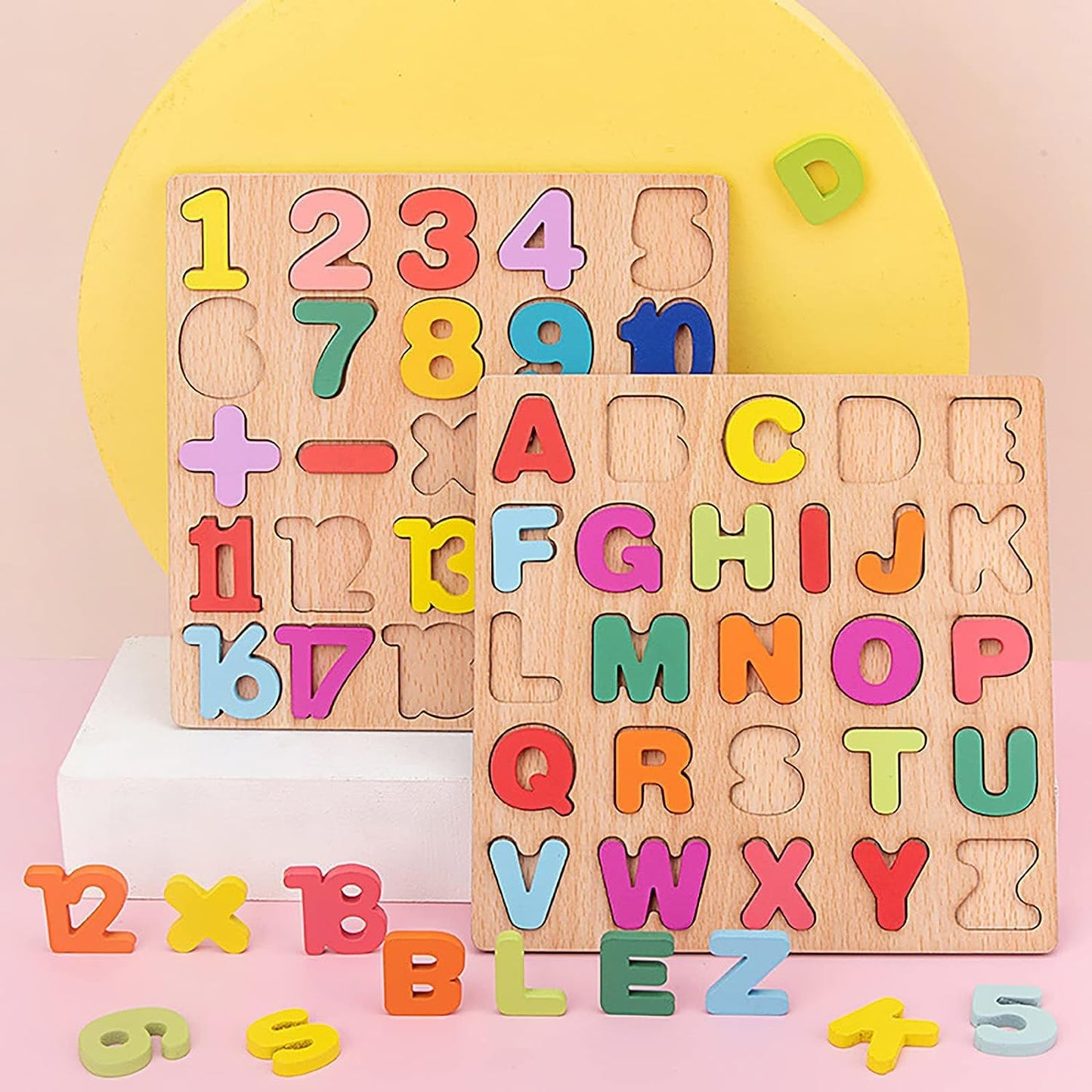 Udaipur HandiCrafts Wooden Learning Educational ABCD Board for Kids, Activity Toys for Toddlers & Preschoolers | ABCD Puzzle Set | Puzzle Toys for 2 Years Old Boys & Girls (Alphabets, Numbers & Shapes)
