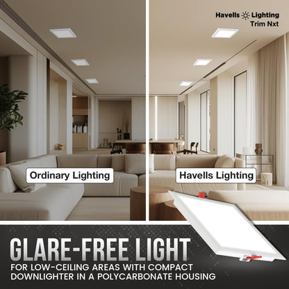 Havells 10W LED Recessed Square Panel Light |Warm White|Light Weight| Energy Efficient|Upto 3KV Surge Protection|Premium Downlight for Home and Office|BIS Approved | Pack of 1