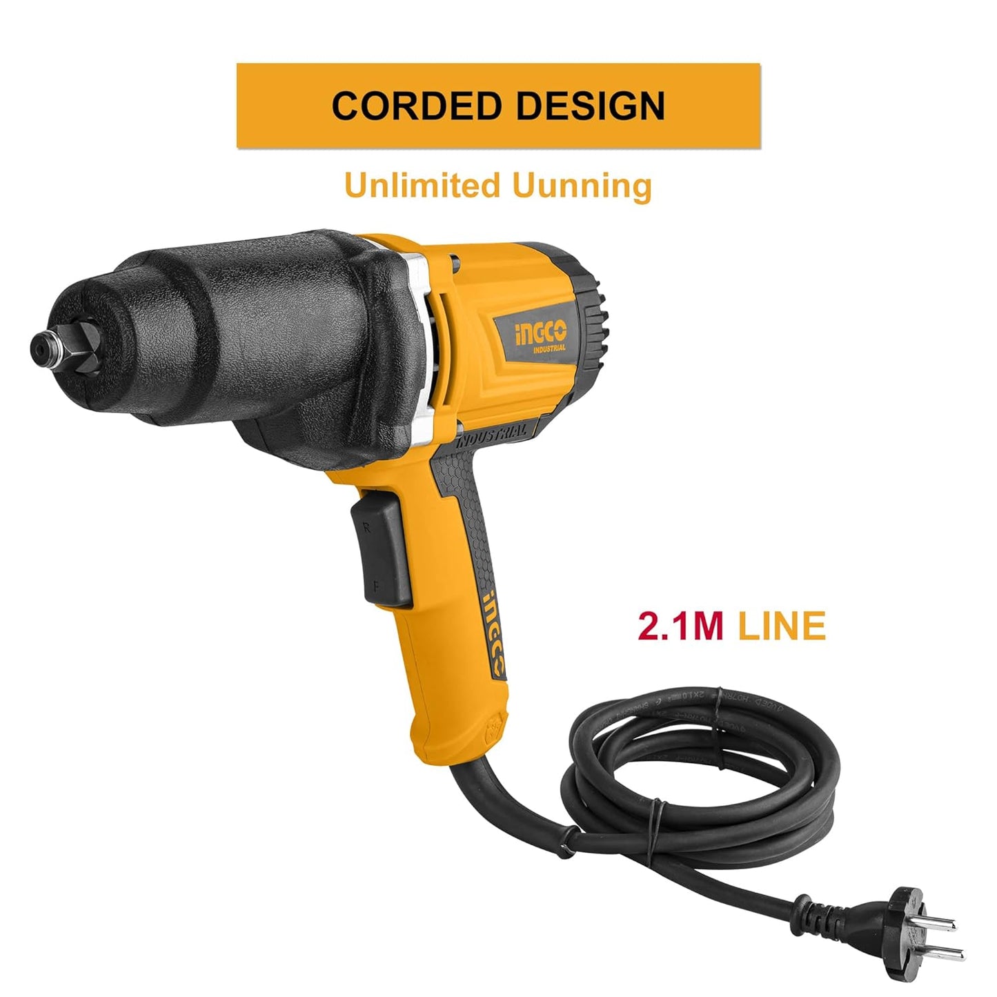 Ingco Impact Wrench, 2300rpm | 550N.M | 1/2"" Square Drive Electric Impact Wrench, Aluminum Gear Box with Rubber, Impact Wrench Tool Kit with 6pcs Sockets, 1pcs 125mm Adaptor