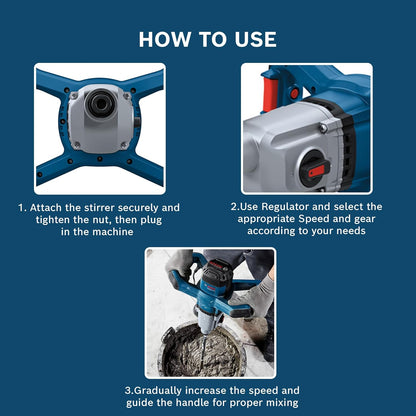 BOSCH GRW 140 Professional Paint Mixer| 1400W Motor | No Load Speed Upto 750 RPM | Soft Start | 2 Speed Selection | Wheel Shaped Handle | 1 Stirrer Included| Carbon Brush LED | 1 Yr Warranty