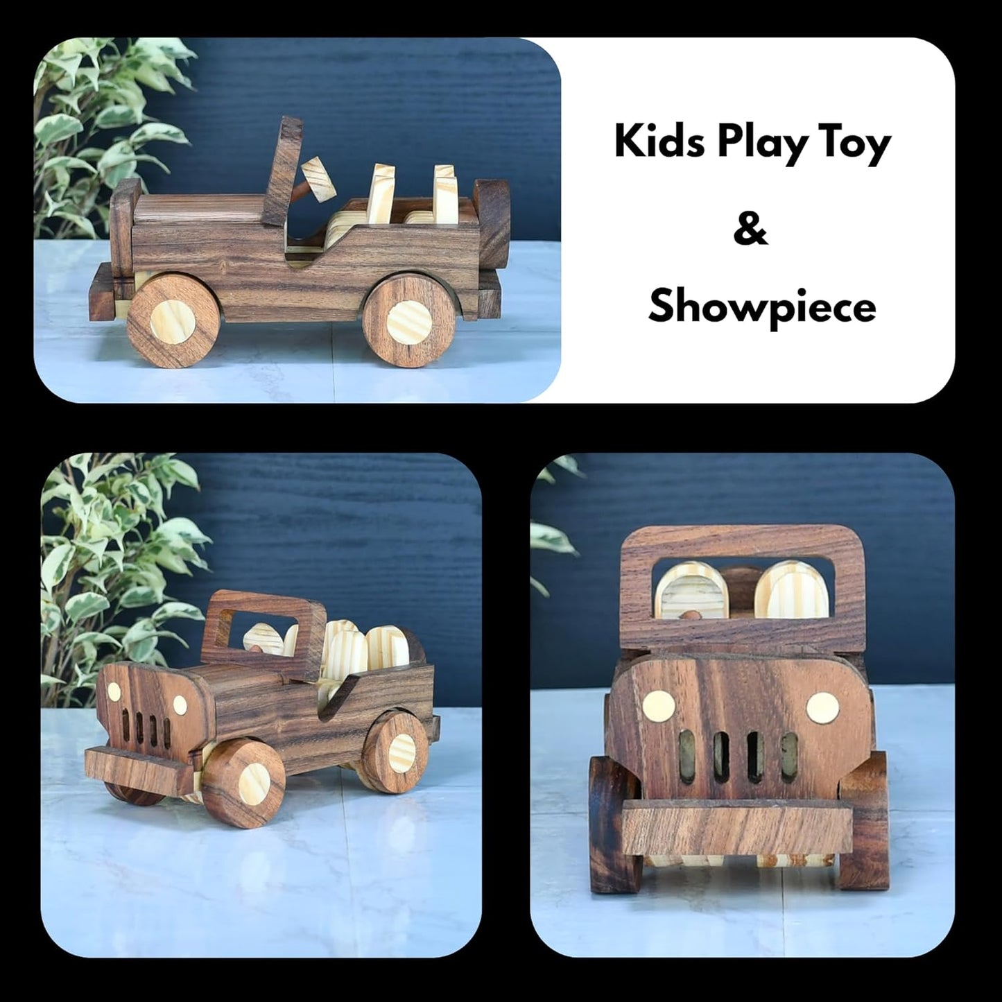 UdrCrafts® Handmade Wooden Open Gypsy Car Toy | Push Pull Toys Car for Kids | Natural Wood Non-Toxic, Showpiece for Living Room and Home Decore, 9 Months to 8 Years