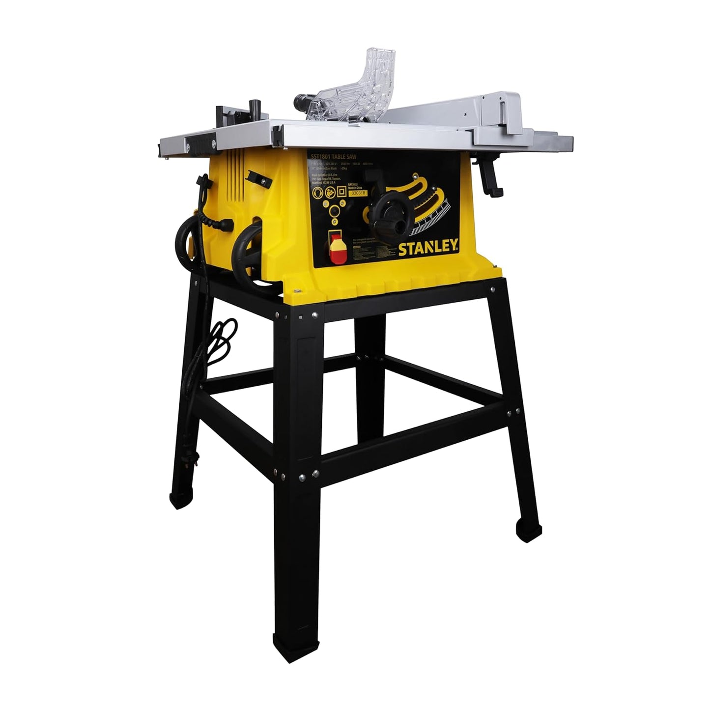 STANLEY SST1801-IN 1800W 254mm Table Saw With Frame, For Heavy-Duty Applications & Cutting Plywood, 150-hours Runtime, Compatible with 10” Cutting Blades, 1 Year Warranty, Yellow and Black